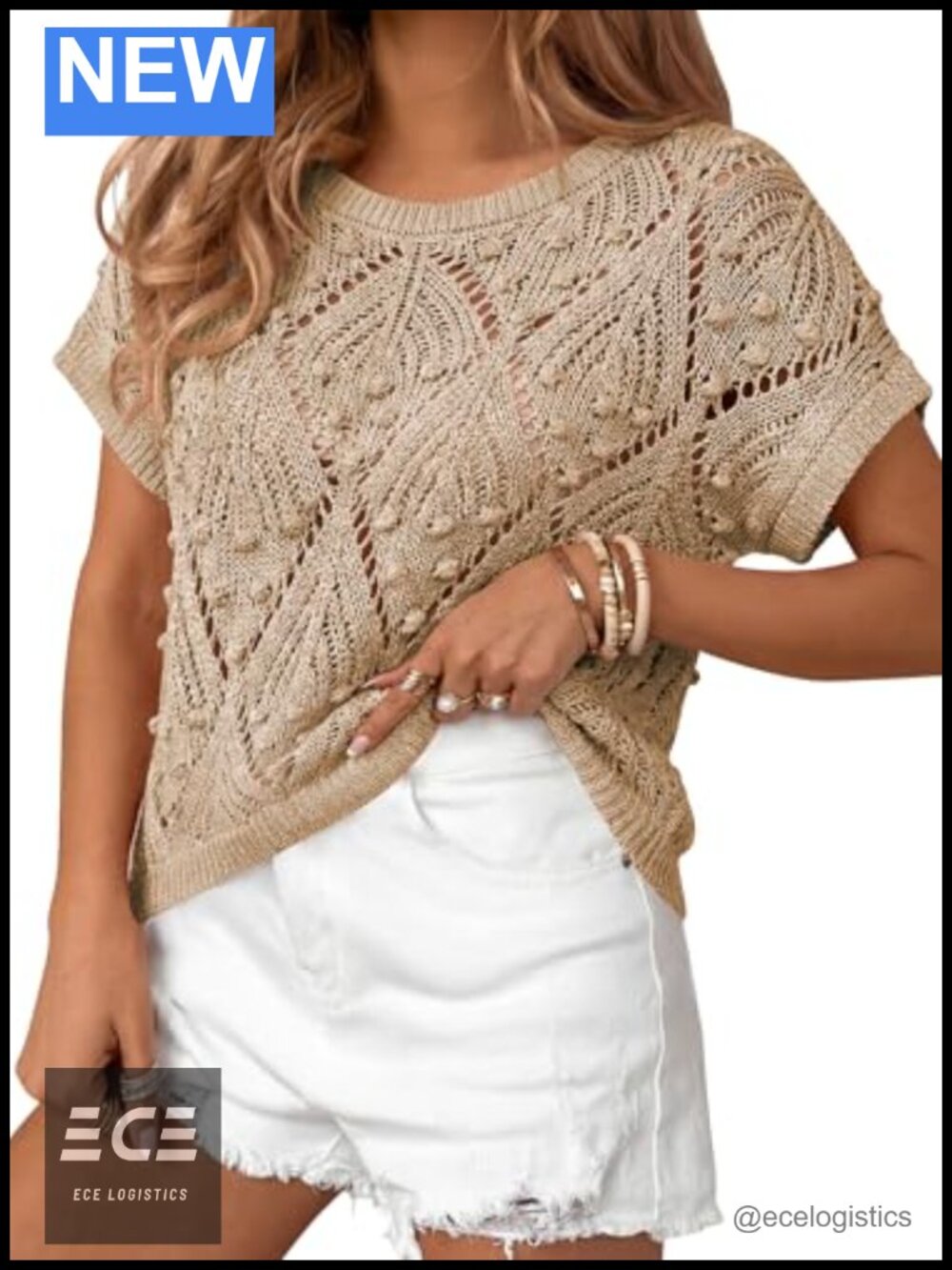 Crochet Short Sleeve Sweater Boho Knit Top Crew Neck Loose Fit